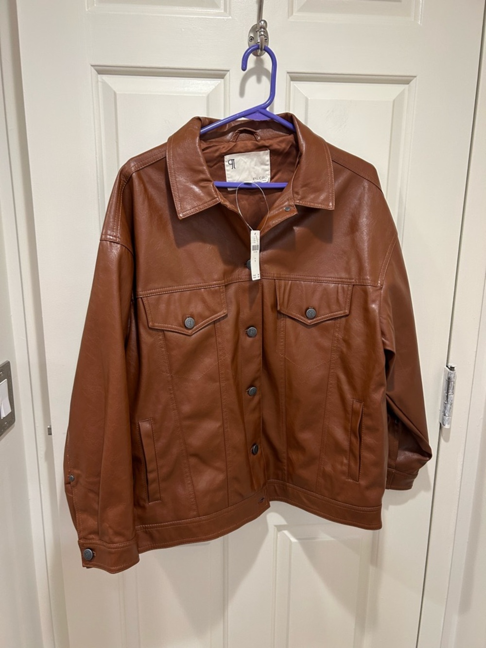 Anthropologie Brown faux leather Button-Front Jacket